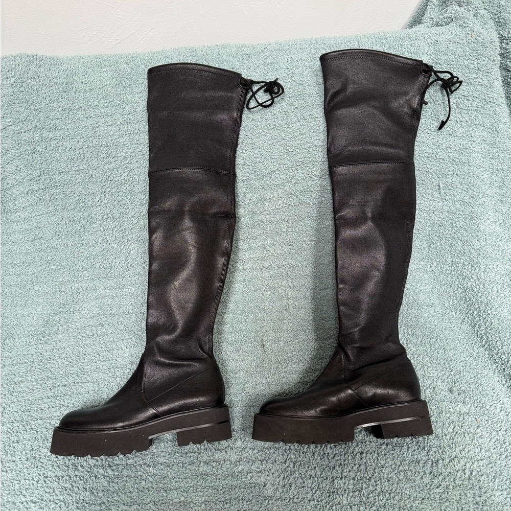 Stuart Weitzman Lowland Ultralift Leather Platform Knee Boots